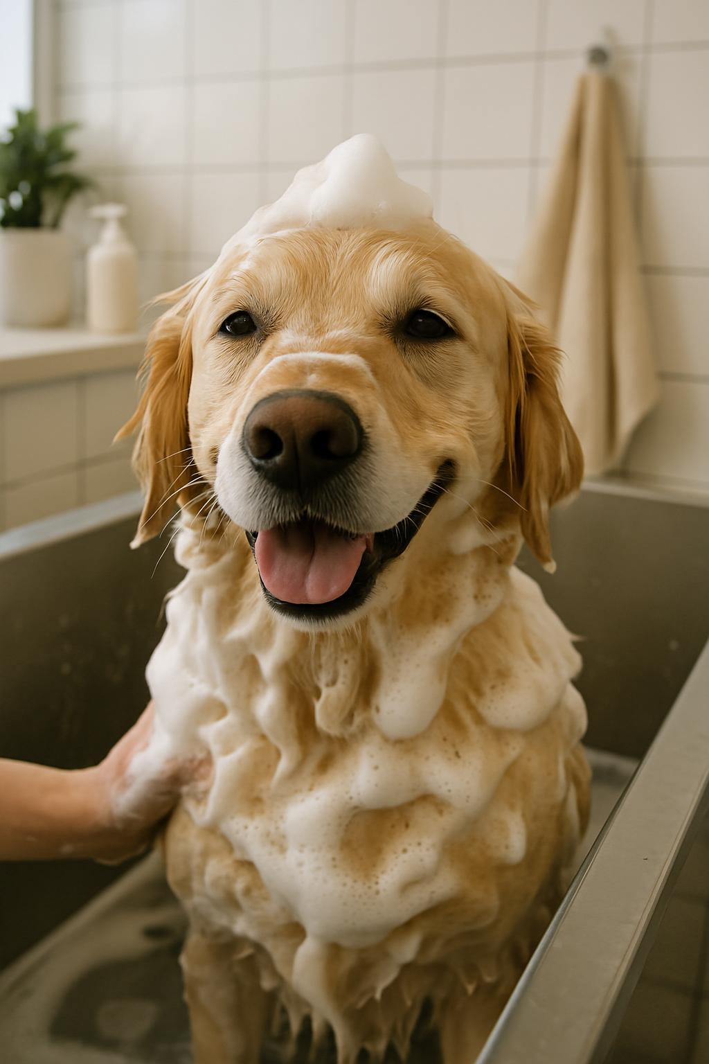 Dog enjoying a hygienic bath